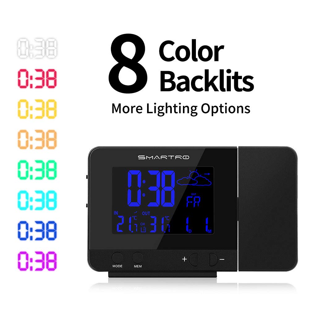 SMARTRO SC91 Projection Alarm Clock for Bedrooms with Weather