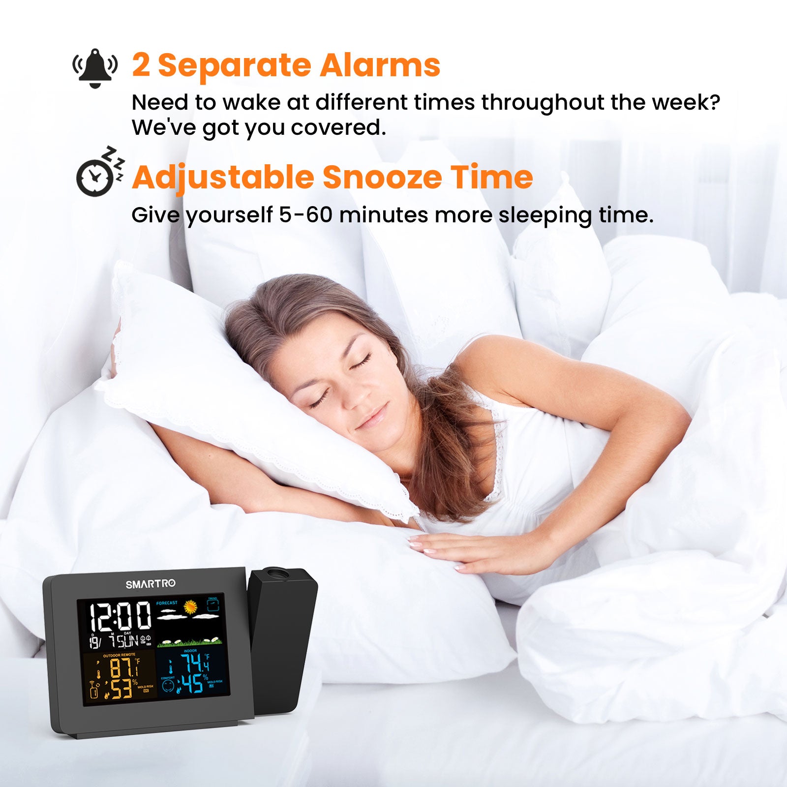 Smartro SC91 Projection Alarm Clock for Bedrooms with Weather Station