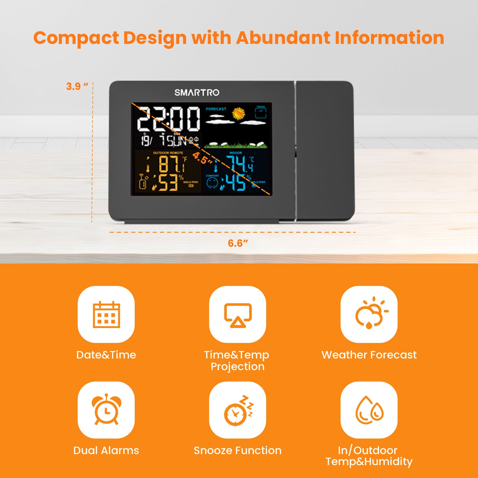 Talking Indoor/Outdoor Thermometer w/ Alarm Clock 