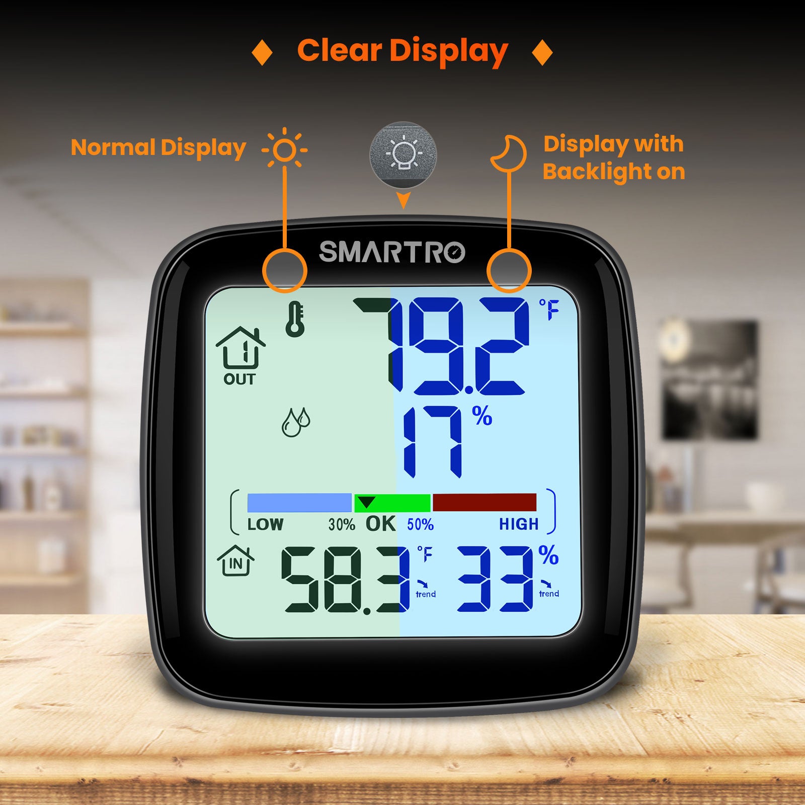 Wireless Extra Large Digital Thermometer Time Display Indoor Outdoor  Temperature