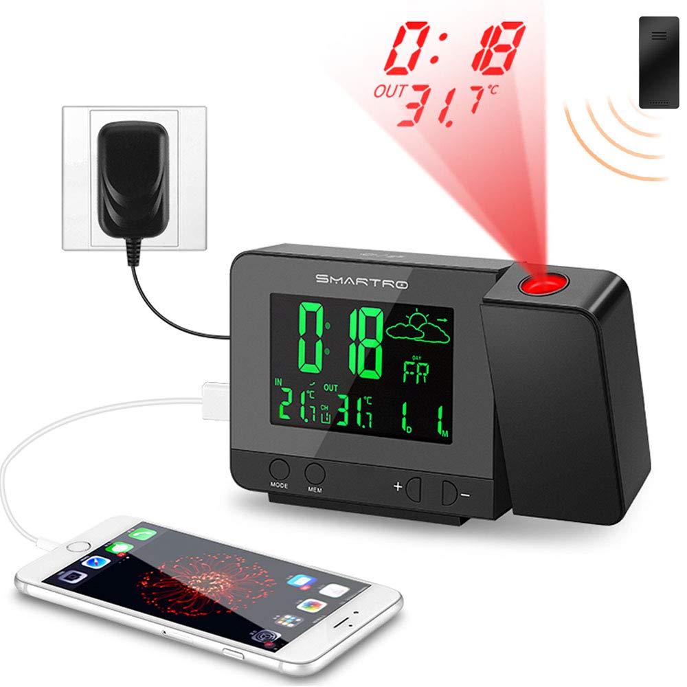 SMARTRO Digital Projection Alarm Clock with Weather Station – Meat