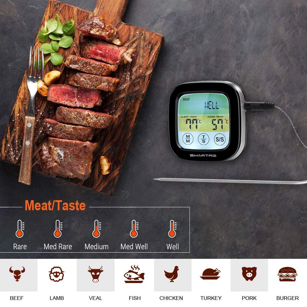 SMARTRO ST59 Digital Meat Thermometer for Oven BBQ Grill Kitchen Food  Cooking with 1 Probe and Timer, LCD
